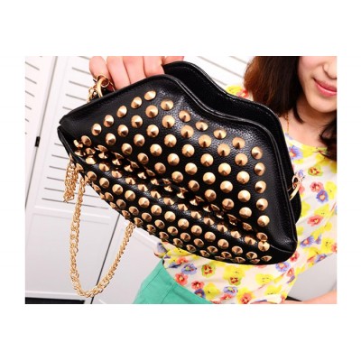 Casual Women's Crossbody Bag With Rivets and Lip Design